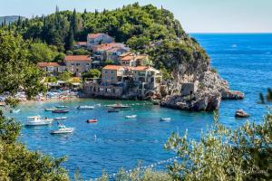 a group of boats in a body of water at Hotel & Apartments HEC Residence in Sveti Stefan