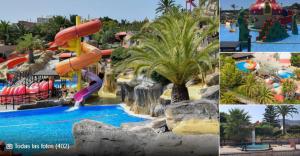 a collage of four pictures of a water park at Apartamentos Velasco in Torremolinos