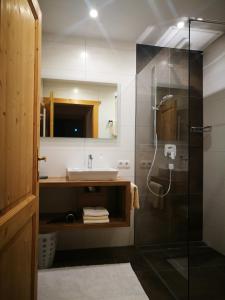 ein Bad mit einem Waschbecken und einer Dusche in der Unterkunft Appartement Hartl in Filzmoos