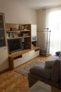 een woonkamer met een bank en een flatscreen-tv bij Apartman Sofija in Zadar