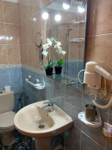 a bathroom with a sink and a toilet and a mirror at Vacacional Tegueste 2ºB in Vecindario