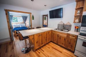 a kitchen with a sink and a counter top at Grizzly Paw B&B in Clearwater