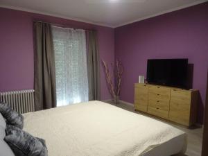 a bedroom with a bed and a tv on a dresser at Győri úti lakás in Tatabánya