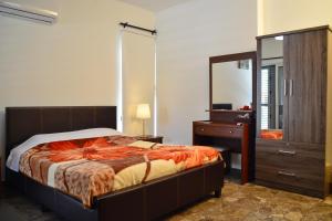 um quarto com uma cama, uma cómoda e um espelho em Eclectic Business & Leisure em Nicósia