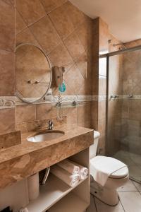 e bagno con lavandino, servizi igienici e doccia. di Zallon Hotel Executivo a Lajeado