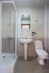 a bathroom with a sink and a shower and a toilet at Vila Hortenzija in Becici