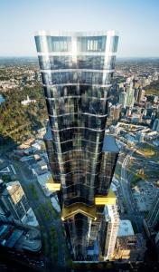 a rendering of a tall building in a city at CLLIX Australia 108 Apartments in Melbourne +57 photos