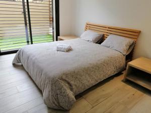 A bed or beds in a room at luxueux pied-à-terre avec jardin et garage privés