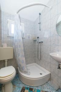 a bathroom with a shower and a toilet and a sink at Rooms Marijana in Trilj