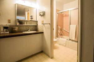 y baño con lavabo, aseo y ducha. en Dreamers Lodge en John Day