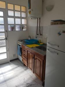 La cuisine est équipée d'un réfrigérateur blanc et d'un évier. dans l'établissement Departamento Centro, à La Rioja