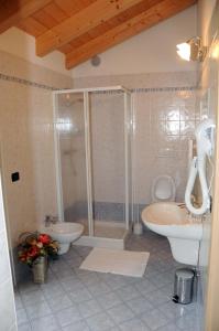 y baño con ducha, aseo y lavamanos. en Agritur alla Veduta, en Trento