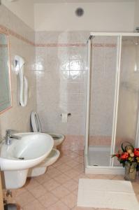 W łazience znajduje się prysznic, umywalka i toaleta. w obiekcie Agritur alla Veduta w Trydencie +18 zdjęć