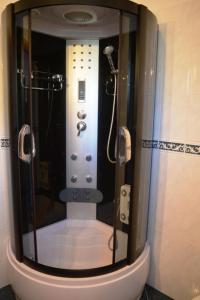 a shower in a bathroom with a glass wall at Apartmani Anđela in Vinišće