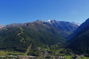 a mountain view of a town in a valley at Chalet Presanella in Temù