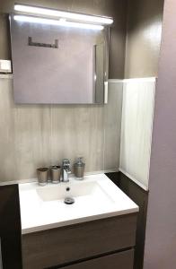 サン・マンドリエ・シュル・メールにあるStudio ST-MANDRIER 300m MERのバスルーム(白い洗面台、鏡付)