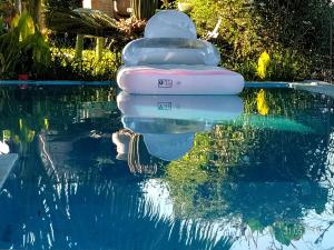 a pool with an inflatable chair in the water at Canto da Manu Panoramic in Calheta +3 photos