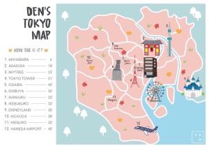 une carte de la lande du jouet du disney dans l'établissement hostel DEN, à Tokyo