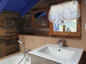 a bathroom with a sink and a window at Micro-lodge, Le Petit Nid d'Amour in Montriond +100 photos