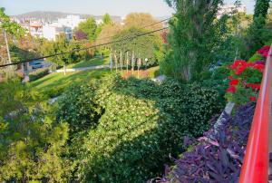 a view from a balcony of a garden with flowers at Apollonia Hotel Apartments in Varkiza