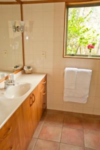 baño con lavabo y ventana en Whakaipo Lodge, en Taupo