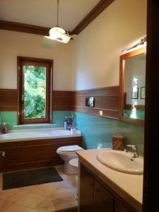 La casa di Simona في بستويا: حمام مع مرحاض ومغسلة ومرآة