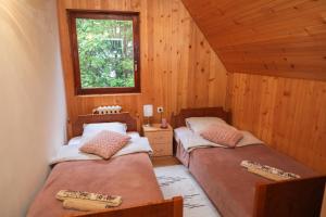 1 dormitorio con 2 camas en una cabaña de madera en Dren - Banjska stena en Mitrovac