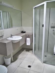 a bathroom with a sink and a shower at Pittsworth Motor Inn in Pittsworth