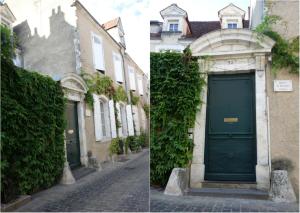 two pictures of a green door on a building at Le Fassardy in Châteauroux
