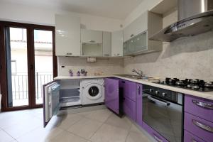 ピネートにあるMango Pineto Vacanzaのキッチン(紫色のキャビネット、洗濯機付)