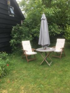 GoedereedeにあるHet Duinhuisjeの庭に椅子2脚とテーブル1脚