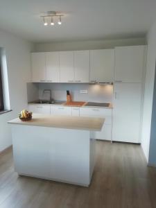 a kitchen with white cabinets and a counter top at CARNIOLAN HOUSE - GORENSKA HIŠKA in Radovljica