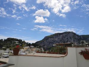een uitzicht vanaf het dak van een huis met een berg bij Caprihouse in Capri