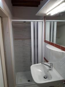 een badkamer met een wastafel en een douche bij Luciano & Norma's House La Torre in Massa Marittima