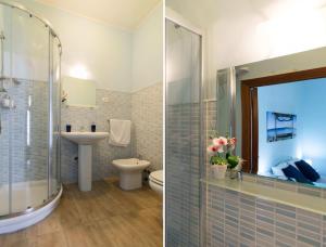 アルゲーロにあるPassi Alterni Apartmentsのバスルーム(シンク、シャワー付)の写真2枚