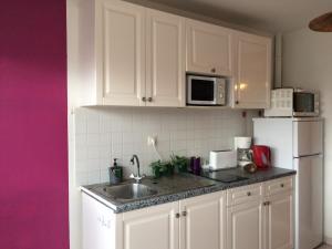 eine Küche mit Spüle und einem weißen Kühlschrank in der Unterkunft T2 à deux pas de la plage, résidence Anse Plage in Les Trois-Îlets