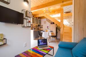 Zimmer mit Sofa und Laptop auf einem Teppich in der Unterkunft Pelagia House in Zlarin
