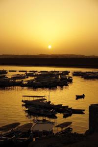 a group of boats in the water at sunset at Villa Misk in Aswan