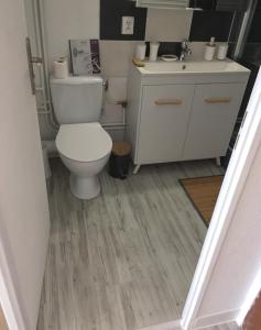a bathroom with a toilet and a sink at Studio rénové balcon ensoleillé et calme in La Londe-les-Maures