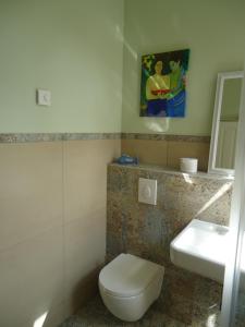 een badkamer met een toilet en een wastafel bij Ferienwohnung Gänseblümchen in Buchholz in Buchholz