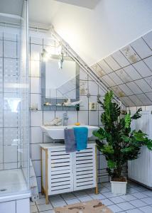 a bathroom with a sink and a mirror at Nordstern in Gingst