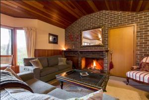 a living room with a fireplace and a couch at Adrienne's Country Retreat in Macedon