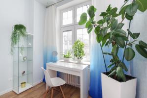 un ufficio con scrivania e pianta di Hello Apartments Chlebnicka a Danzica