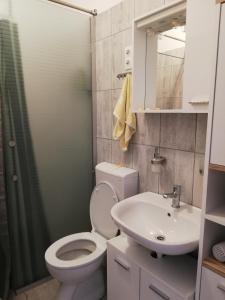 a bathroom with a toilet and a sink and a shower at APARTMANI NOVA in Živogošće +75 photos