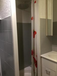 ein Badezimmer mit Dusche und Waschbecken in der Unterkunft Studio cabine Toi et Moi à 30 m de la plage de Valras centre in Valras-Plage + 17 Fotos