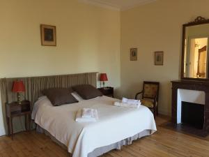 1 dormitorio con 1 cama con 2 toallas en Château Mauras en Bommes