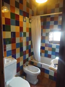 a bathroom with a toilet and a tub and a sink at El Uncar in Castrejón de la Peña