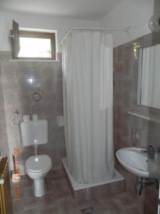 a bathroom with a toilet and a shower and a sink at Rooms and Apartments Roza in Portorož
