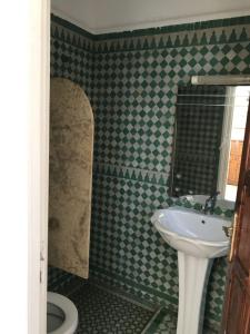 bagno con lavandino e servizi igienici di RIAD DES OISEAUX a El Aouamra