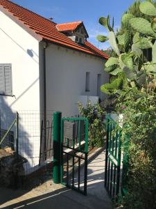 a green fence in front of a white building at Casa del sasso in Bergeggi
